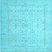 Square Machine Washable Oriental Light Blue Traditional Rug, wshtr1335lblu