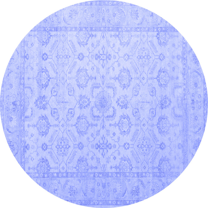 Round Machine Washable Oriental Blue Traditional Rug, wshtr1335blu