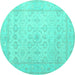 Round Oriental Turquoise Traditional Rug, tr1335turq