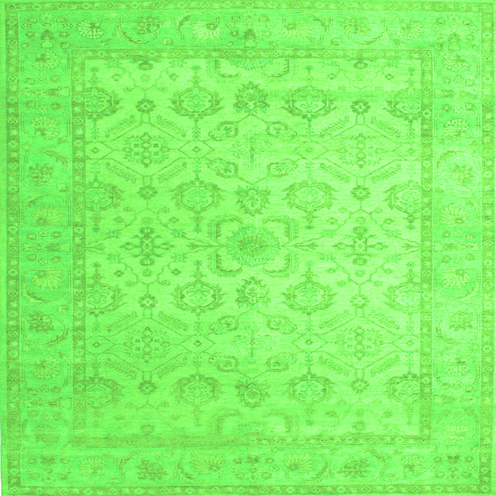 Round Machine Washable Oriental Green Traditional Area Rugs, wshtr1335grn
