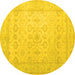 Round Oriental Yellow Traditional Rug, tr1335yw