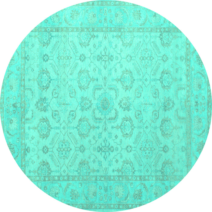 Round Machine Washable Oriental Turquoise Traditional Area Rugs, wshtr1335turq