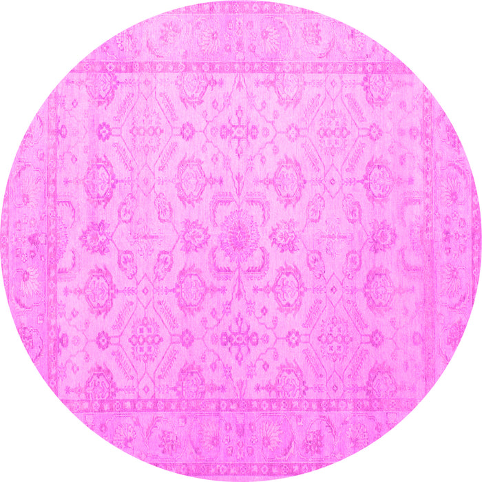 Round Machine Washable Oriental Pink Traditional Rug, wshtr1335pnk