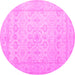 Round Machine Washable Oriental Pink Traditional Rug, wshtr1335pnk