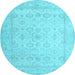 Round Oriental Light Blue Traditional Rug, tr1335lblu