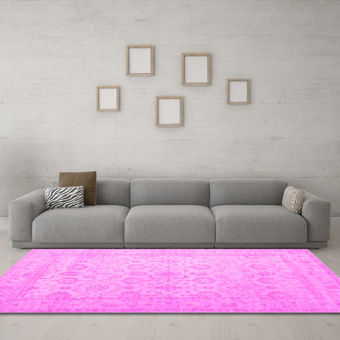 Machine Washable Oriental Pink Traditional Rug in a Living Room, wshtr1335pnk