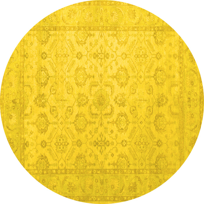 Round Machine Washable Oriental Yellow Traditional Rug, wshtr1335yw