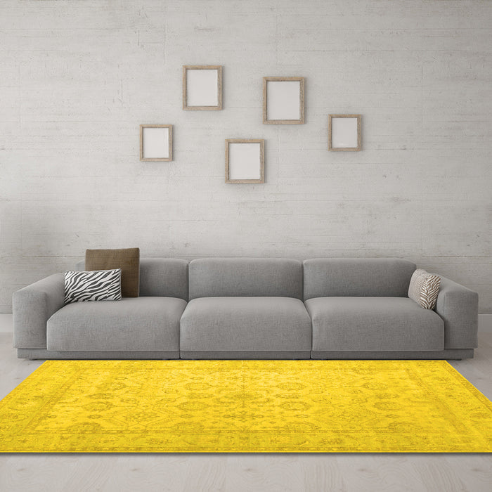 Machine Washable Oriental Yellow Traditional Rug in a Living Room, wshtr1335yw