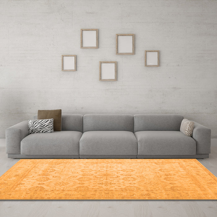 Machine Washable Oriental Orange Traditional Area Rugs in a Living Room, wshtr1335org
