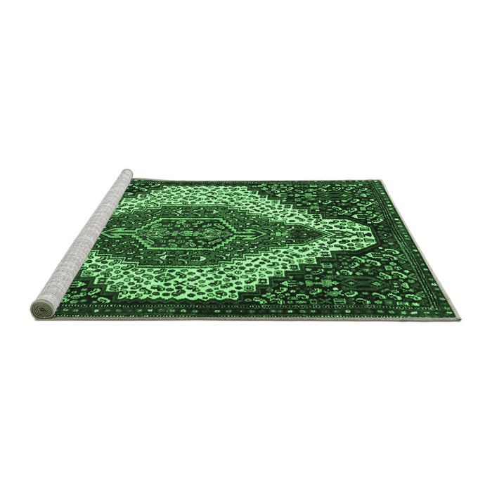Sideview of Machine Washable Persian Emerald Green Traditional Area Rugs, wshtr1336emgrn