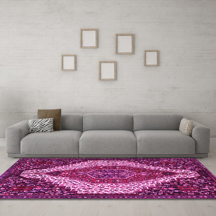 Machine Washable Persian Pink Traditional Rug in a Living Room, wshtr1336pnk