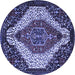 Round Machine Washable Persian Blue Traditional Rug, wshtr1336blu