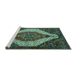 Sideview of Machine Washable Persian Turquoise Traditional Area Rugs, wshtr1336turq