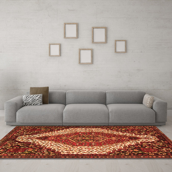 Machine Washable Persian Orange Traditional Area Rugs in a Living Room, wshtr1336org