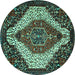 Round Machine Washable Persian Turquoise Traditional Area Rugs, wshtr1336turq