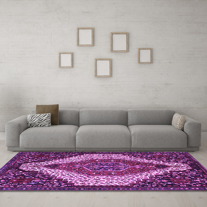 Machine Washable Persian Purple Traditional Area Rugs in a Living Room, wshtr1336pur
