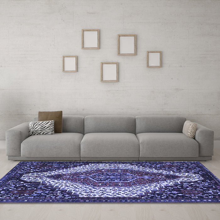 Machine Washable Persian Blue Traditional Rug in a Living Room, wshtr1336blu