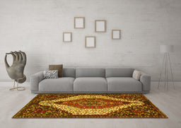 Machine Washable Persian Yellow Traditional Rug in a Living Room, wshtr1336yw