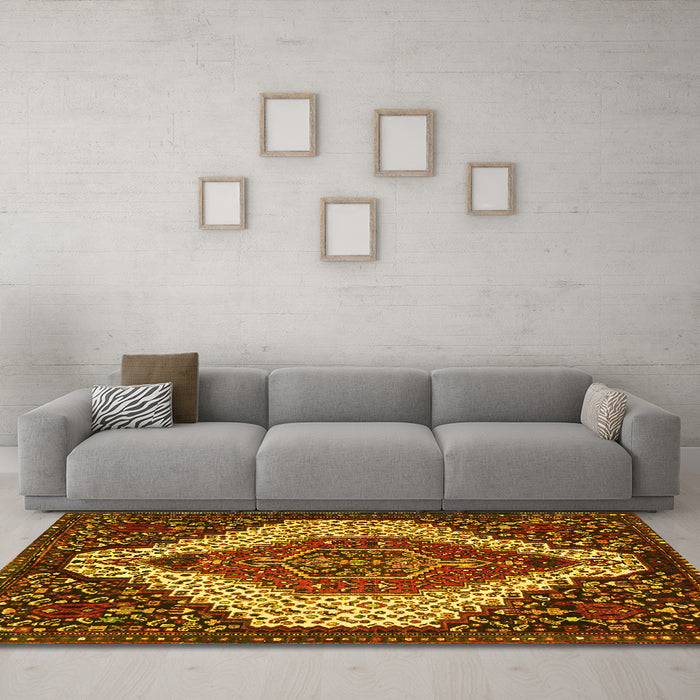 Machine Washable Persian Yellow Traditional Rug in a Living Room, wshtr1336yw