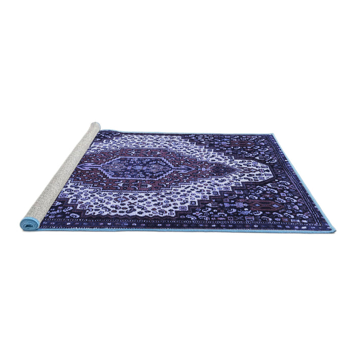 Sideview of Machine Washable Persian Blue Traditional Rug, wshtr1336blu