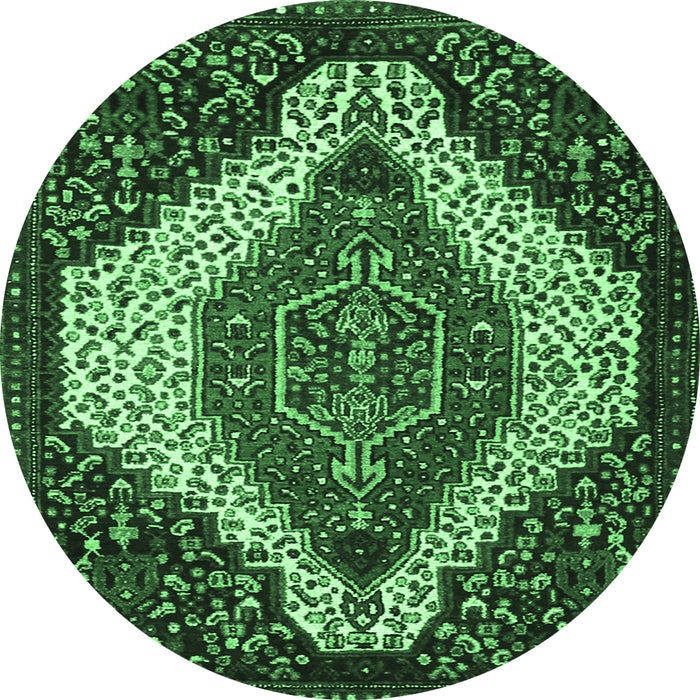 Round Machine Washable Persian Emerald Green Traditional Area Rugs, wshtr1336emgrn