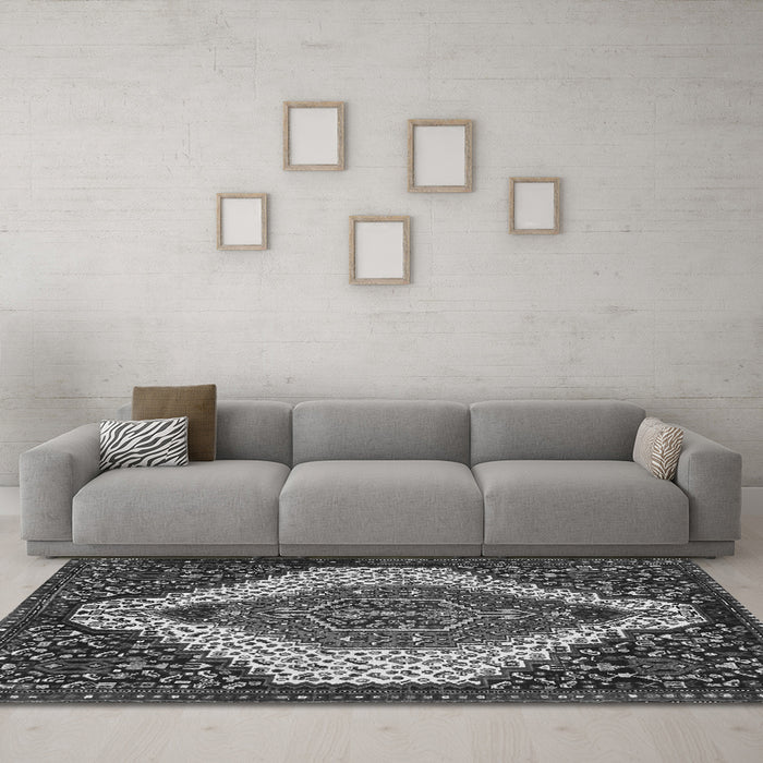 Machine Washable Persian Gray Traditional Rug in a Living Room,, wshtr1336gry