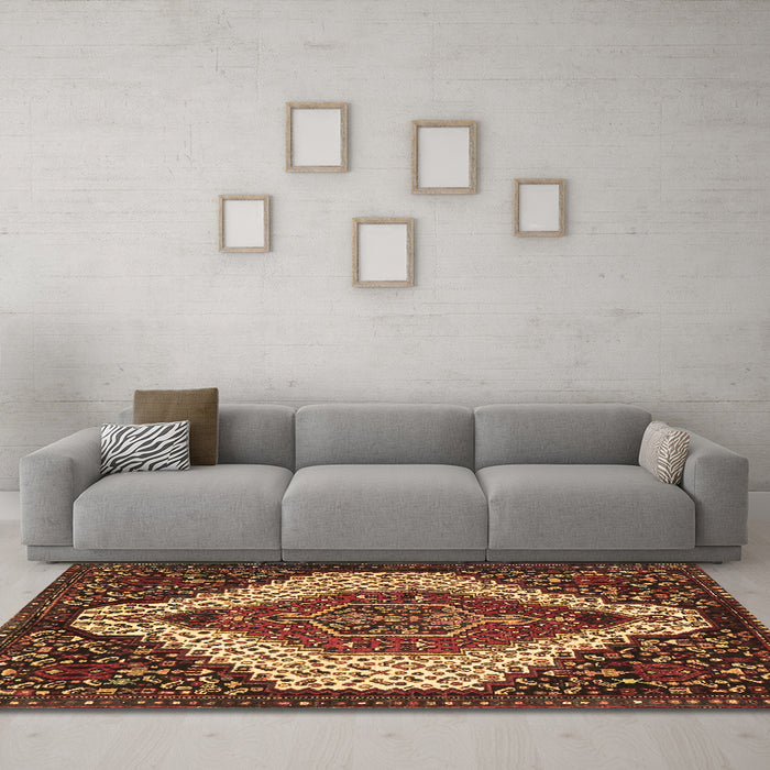 Machine Washable Persian Brown Traditional Rug in a Living Room,, wshtr1336brn
