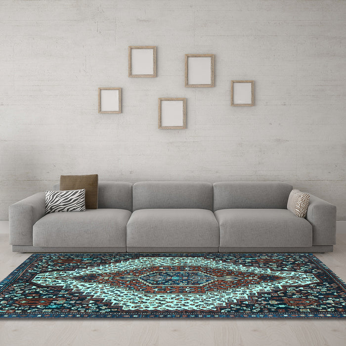 Machine Washable Persian Light Blue Traditional Rug in a Living Room, wshtr1336lblu