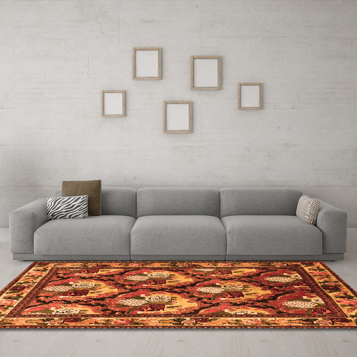 Machine Washable Animal Orange Traditional Area Rugs in a Living Room, wshtr1337org