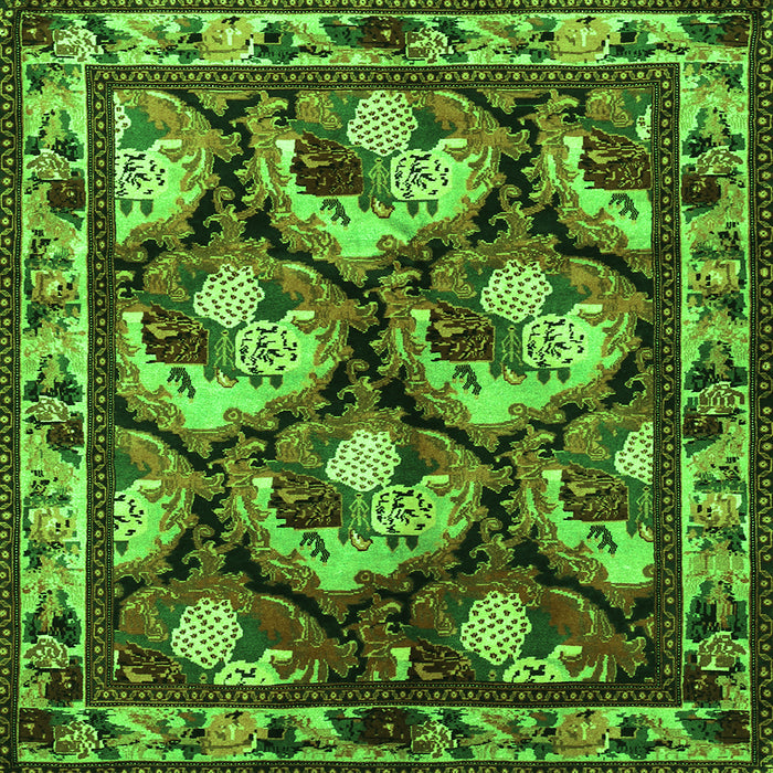 Round Machine Washable Animal Green Traditional Area Rugs, wshtr1337grn