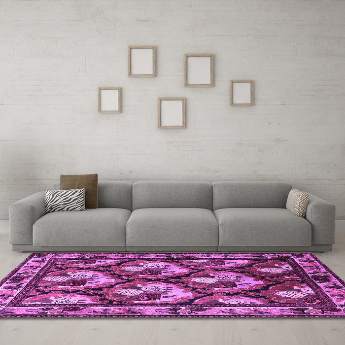 Machine Washable Animal Purple Traditional Area Rugs in a Living Room, wshtr1337pur