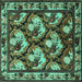 Square Animal Turquoise Traditional Rug, tr1337turq