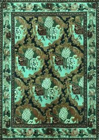 Animal Turquoise Traditional Rug, tr1337turq