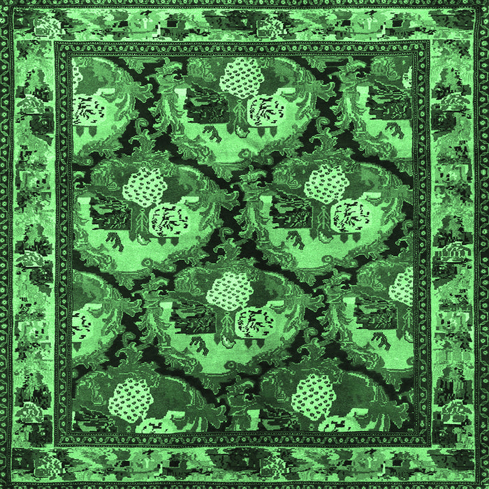 Square Machine Washable Animal Emerald Green Traditional Area Rugs, wshtr1337emgrn