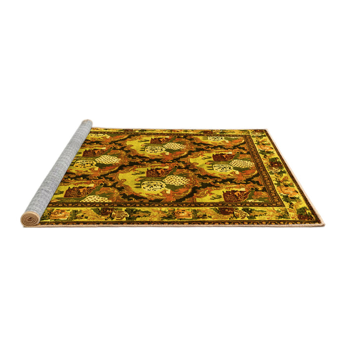 Sideview of Machine Washable Animal Yellow Traditional Rug, wshtr1337yw