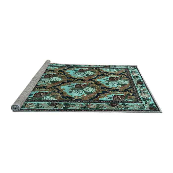Sideview of Machine Washable Animal Light Blue Traditional Rug, wshtr1337lblu