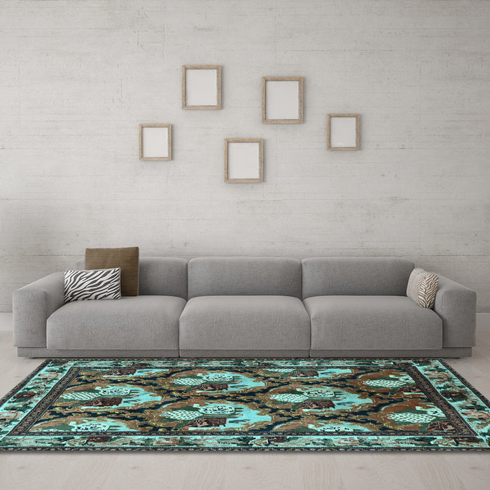 Machine Washable Animal Light Blue Traditional Rug in a Living Room, wshtr1337lblu