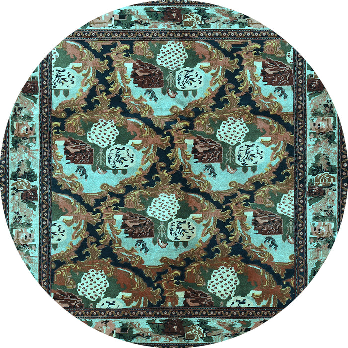 Round Animal Light Blue Traditional Rug, tr1337lblu