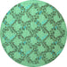 Round Machine Washable Persian Turquoise Traditional Area Rugs, wshtr1338turq