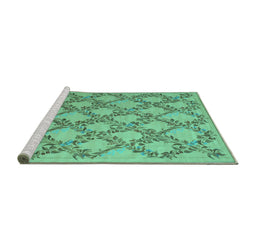 Sideview of Machine Washable Persian Turquoise Traditional Area Rugs, wshtr1338turq