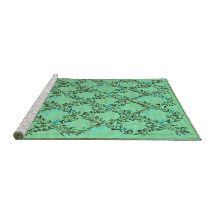 Sideview of Machine Washable Persian Turquoise Traditional Area Rugs, wshtr1338turq
