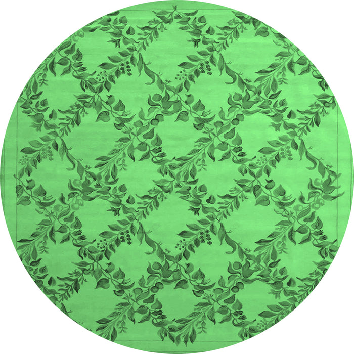 Round Machine Washable Persian Emerald Green Traditional Area Rugs, wshtr1338emgrn