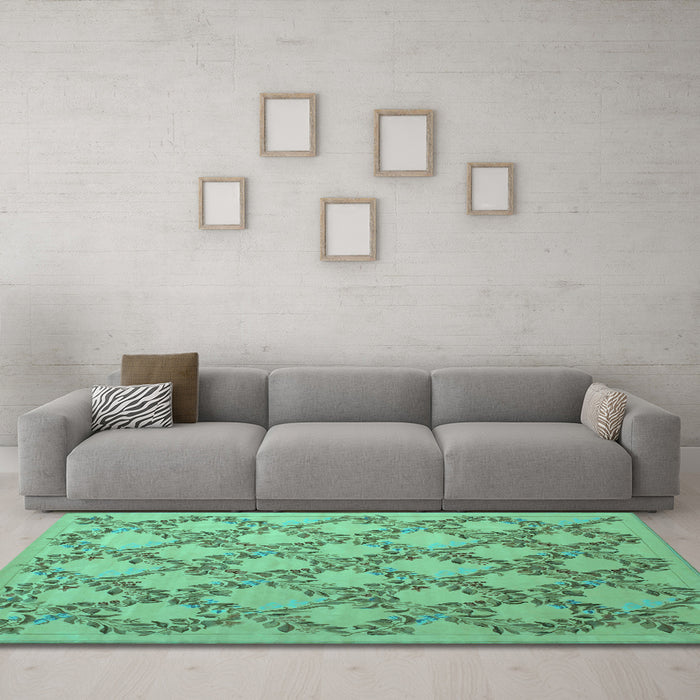 Machine Washable Persian Turquoise Traditional Area Rugs in a Living Room,, wshtr1338turq
