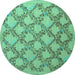 Round Persian Turquoise Traditional Rug, tr1338turq