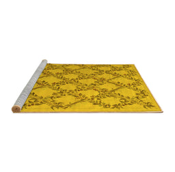 Sideview of Machine Washable Persian Yellow Traditional Rug, wshtr1338yw