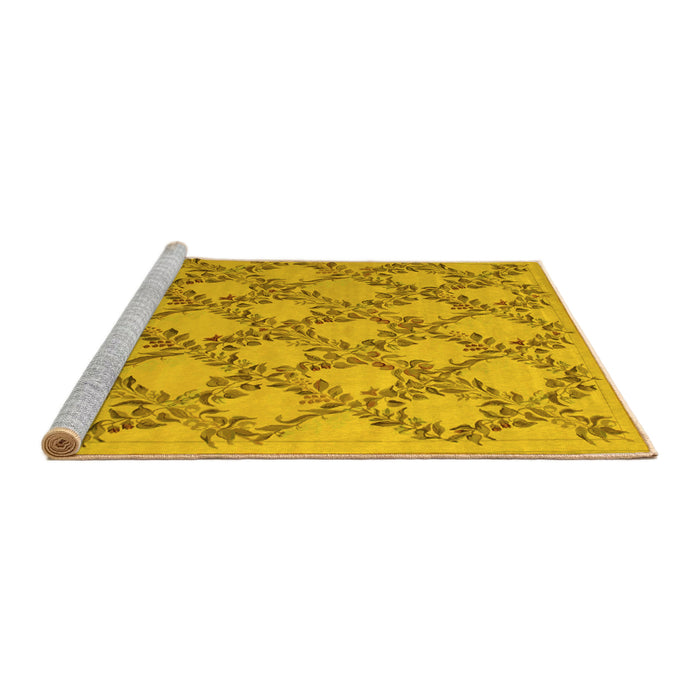 Sideview of Machine Washable Persian Yellow Traditional Rug, wshtr1338yw