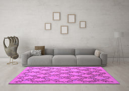 Machine Washable Persian Purple Traditional Area Rugs in a Living Room, wshtr1338pur