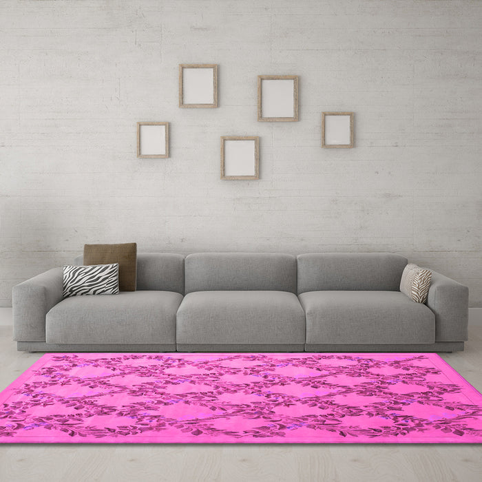 Machine Washable Persian Pink Traditional Rug in a Living Room, wshtr1338pnk