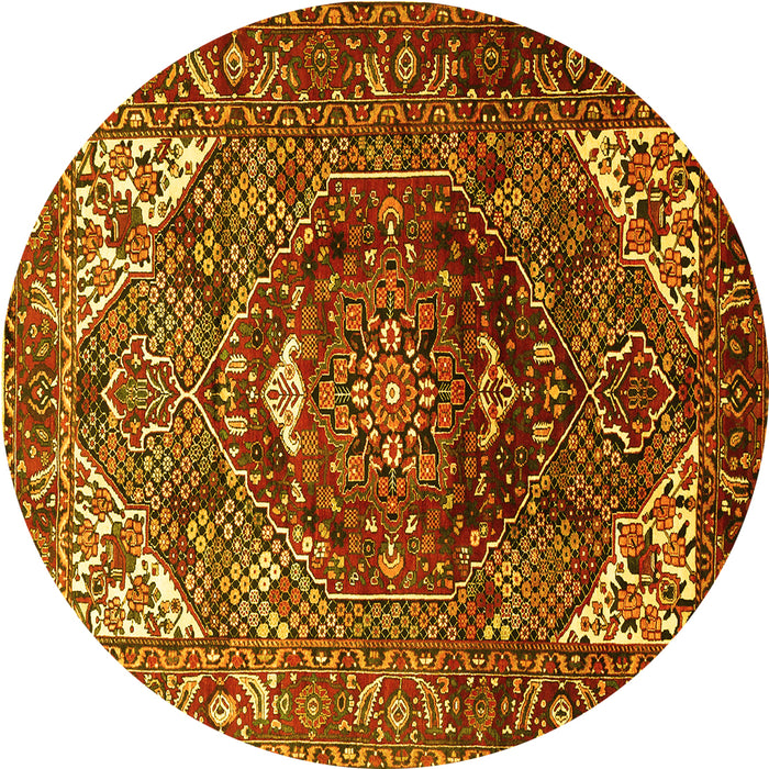 Round Machine Washable Persian Yellow Traditional Rug, wshtr1339yw