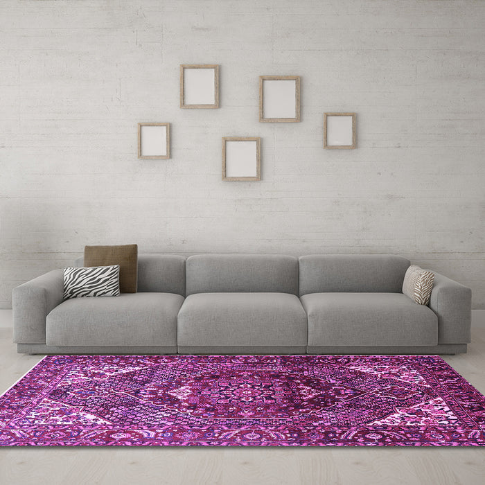 Machine Washable Persian Purple Traditional Area Rugs in a Living Room, wshtr1339pur